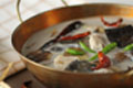 Fresh Coconut Milk Tom Yum Soup of Grilled Banana Blossom, Chicken and Oyster Mushrooms