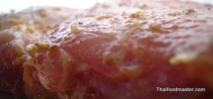 Grilled Pork Marinated in Garlic, Coriander and Pepper Served with Spicy Hot and Sour Tomato Relish