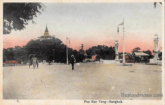 Poo Kao Tong, Bangkok Street Scene by Y. Ebata. Coloured Post Card c1908-1912